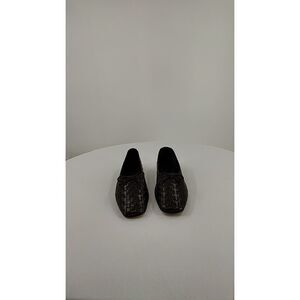 Quince Women Italian Leather Handwoven Square Toe Ballet Flat Black Shoes 10